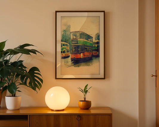 Vintage Glasgow Tram Print – Watercolour Streetcar Art (Multiple Sizes)