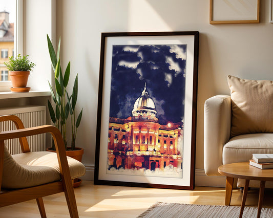 Mitchell Library Night Watercolor Print – Glasgow Landmark Wall Art (Multiple Sizes)