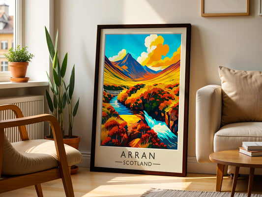 Isle of Arran Vintage Travel Poster – Scotland Highland Art, Mid-Century Style Print