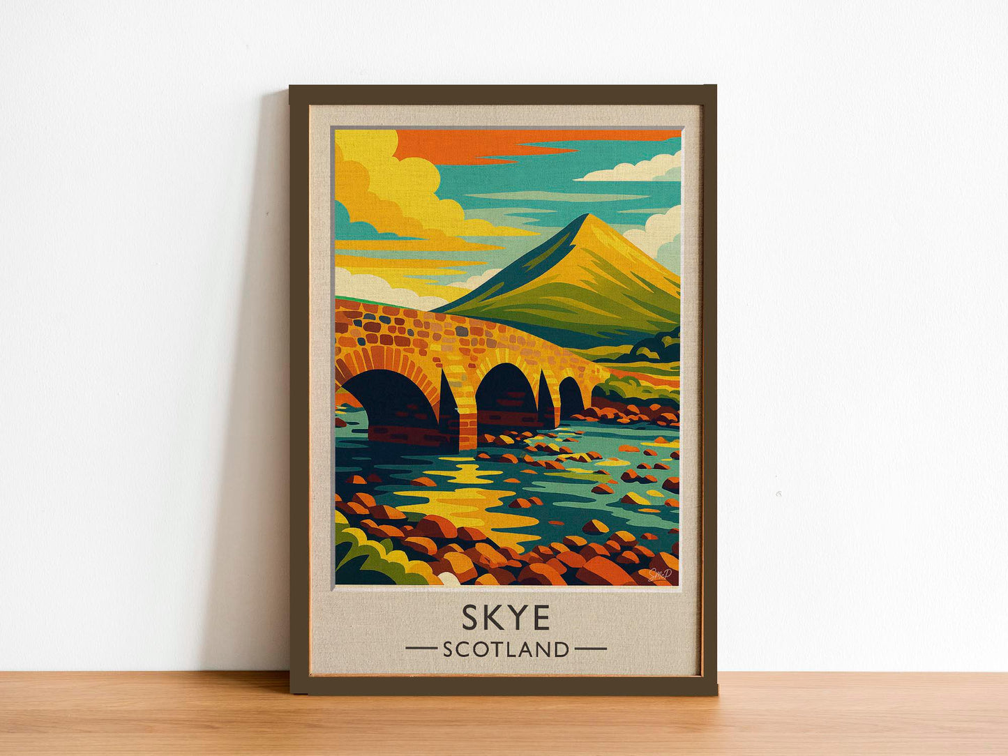 Isle of Skye Travel Poster – Sligachan Bridge, Cuillin Peaks Retro Art