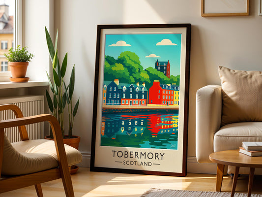 Tobermory Scotland Harbor Print – Mid-Century Retro Travel Poster