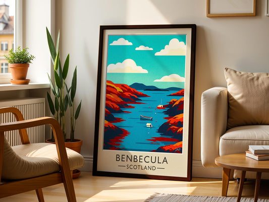 Benbecula Scotland Vintage Travel Poster – Mid-Century Hebrides Coastal Art Print