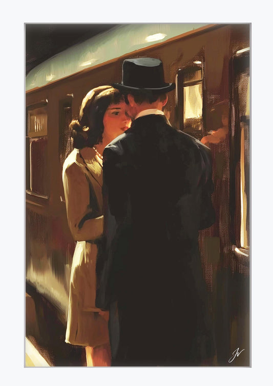 Framed Train Station Art | The Last Goodbye Romantic Couple Print | Vintage Railway Wall Decor | Nostalgic Cinema Poster | Framed