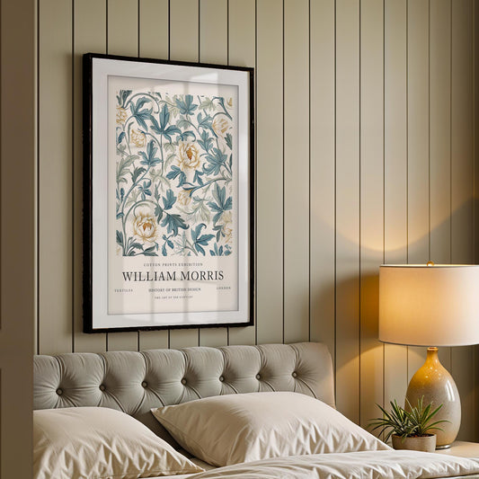 William Morris Exhibition Art Print, Slate Blue Floral Poster, Botanical Wall Decor, Giclee Paper Poster, Framed Vintage Art