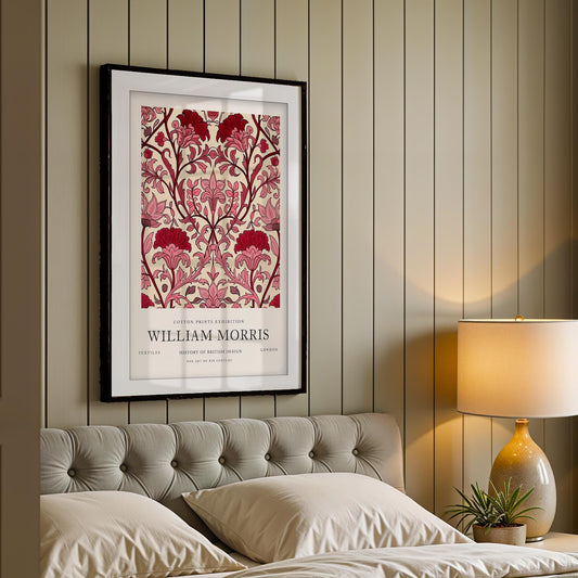 William Morris Cotton Print Exhibition Art Print, London Botanical Poster, Floral Art, Vintage Museum Wall Art, Framed Heritage Decor