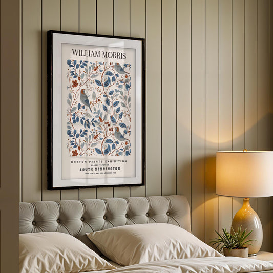 William Morris Exhibition Art Print, Botanical London Poster, Pastel Floral Wall Art, Vintage Museum Print, Framed Heritage Decor