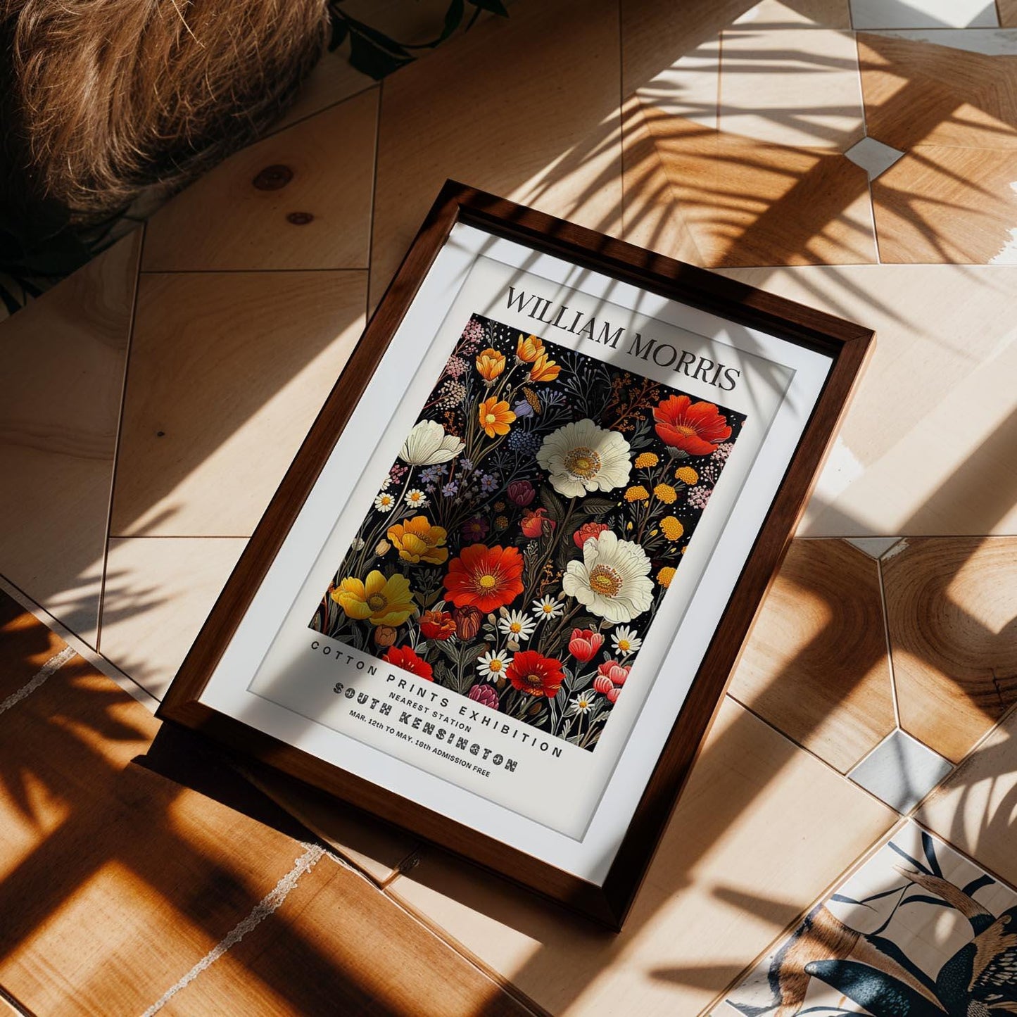 William Morris South Kensington Art Print, Vintage Wildflower Exhibition Poster, Dark Botanical Wall Art, Giclee Poster, London Museum Art