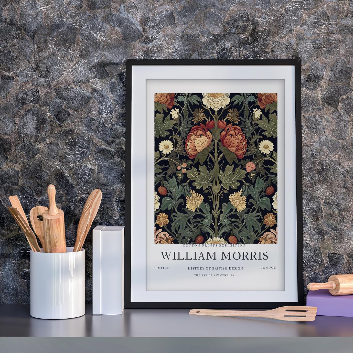 William Morris Dark Floral Art Print, History of British Design Poster, Moody Botanical Wall Art, Giclee Museum Poster, London Gallery Decor