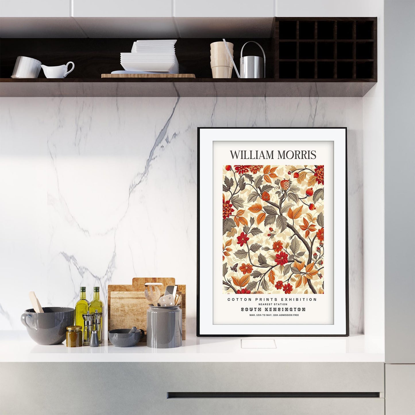 William Morris Framed Wall Art, South Kensington Berry & Floral Cotton Print Poster, Arts and Crafts Botanical Decor, British Design
