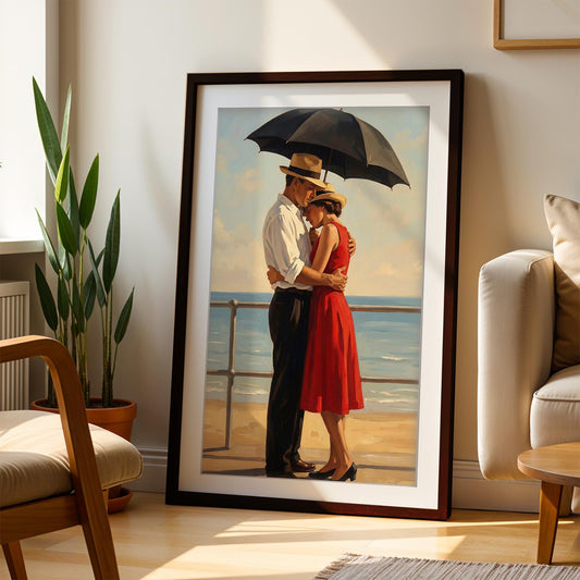 Jacque The Breakup Vintage Coastal Art Print, Mid Century Modern Wall Art, Retro Romantic Couple, Framed Giclee Art, Moody Decor
