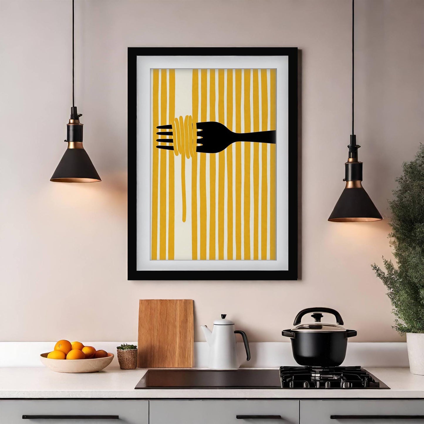 Italian Pasta Art Print, Retro Kitchen Poster, Striped Farfalle Wall Art, Mediterranean Dining Decor, Framed Giclee Print, Pasta Lover Gift