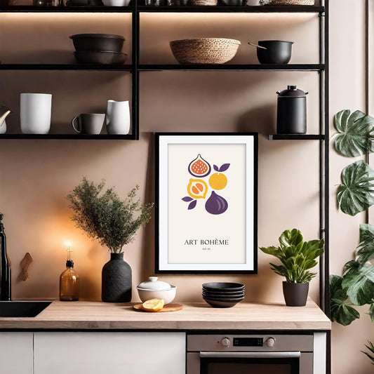 Art Boheme Abstract Print, Mid Century Modern Kitchen Wall Art, Minimalist Terracotta Poster, Eclectic Gallery Decor, Framed Giclee Art