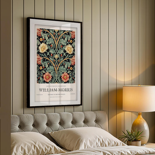 William Morris Art Print, South Kensington Exhibition Poster, Dark Botanical Wall Art, Giclee Paper Poster, Vintage Garden Decor, Framed