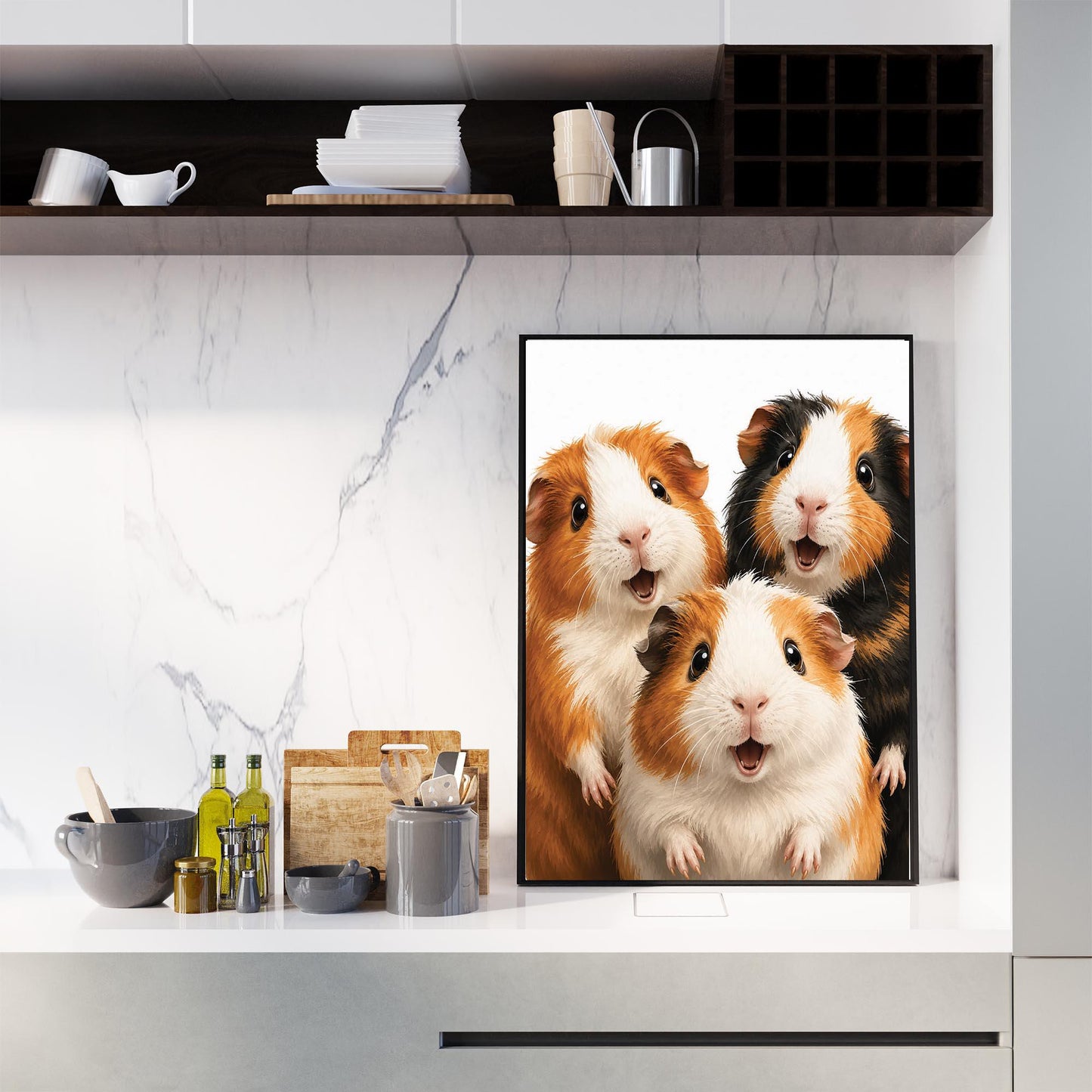Funny Guinea Pig Wall Art – Framed Happy Pet Print – Whimsical Nursery & Kids Room Decor – Unique Small Animal Lover Gift