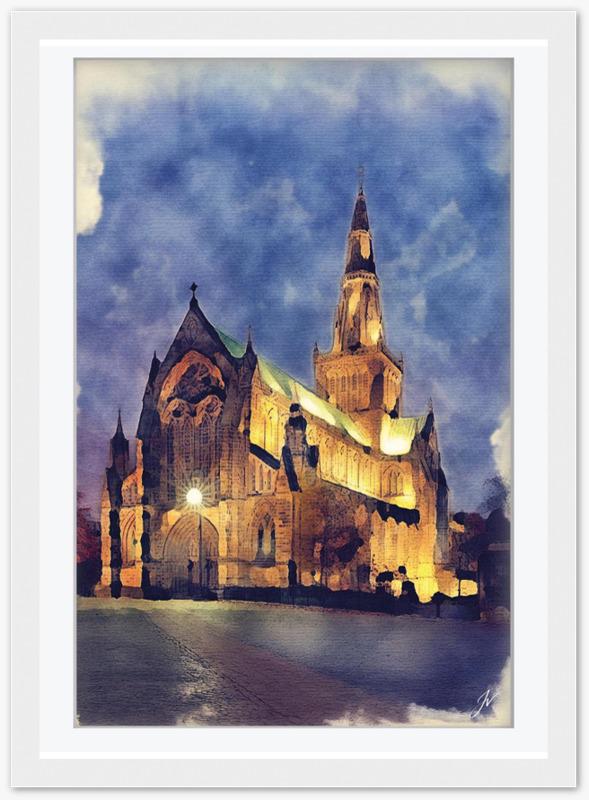 Glasgow Cathedral Watercolor Print, St Mungo's Gothic Scotland Art, Framed Architectural Decor