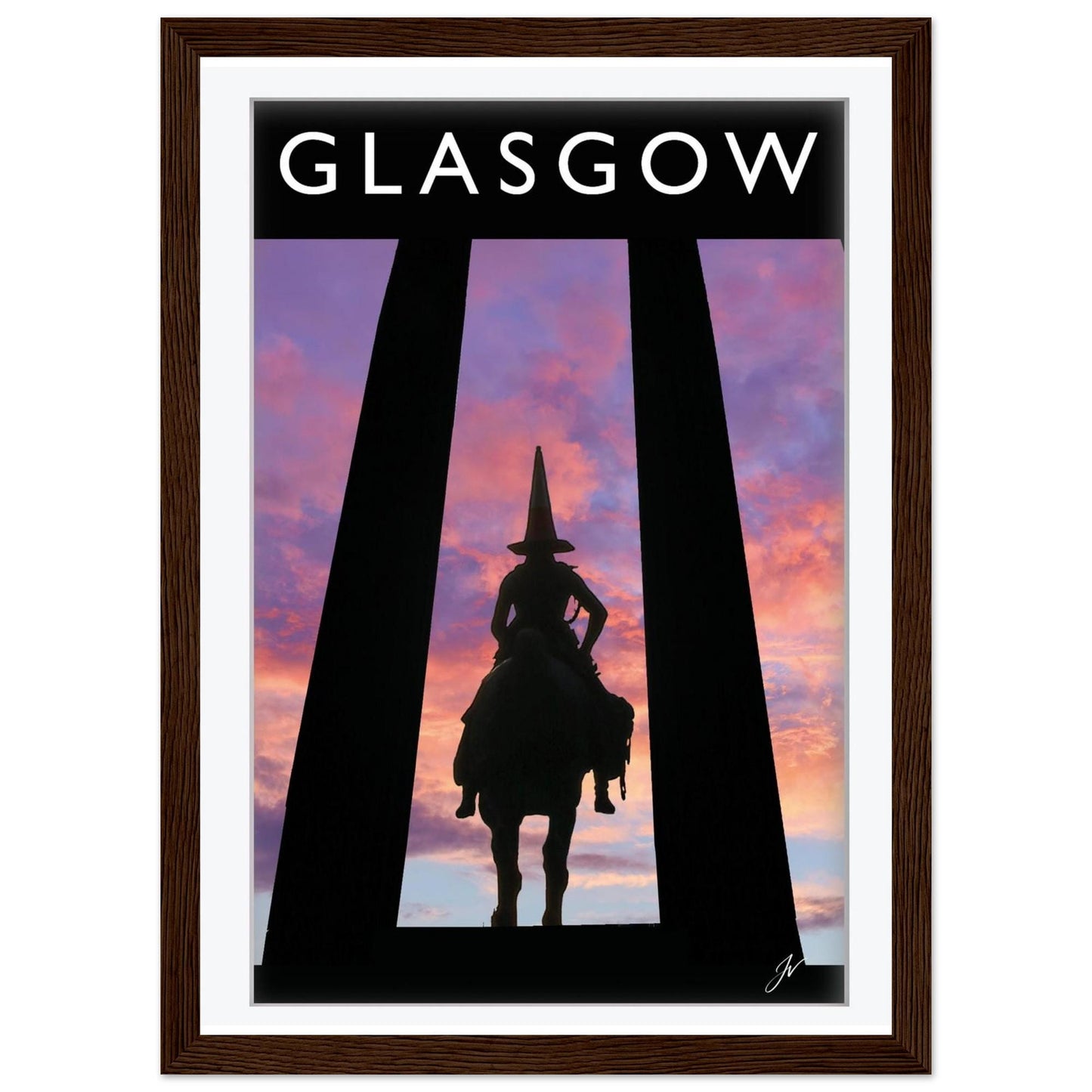 Glasgow Duke Wellington Statue Print, Colorful Sunset Cityscape, Scotland Home Decor