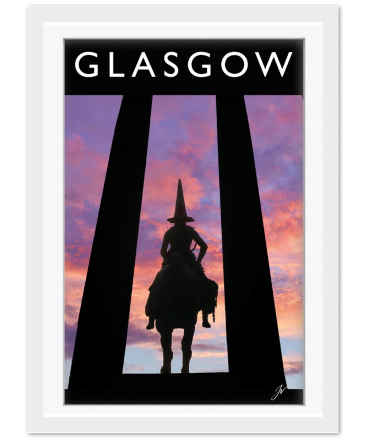 Glasgow Duke Wellington Statue Print, Colorful Sunset Cityscape, Scotland Home Decor
