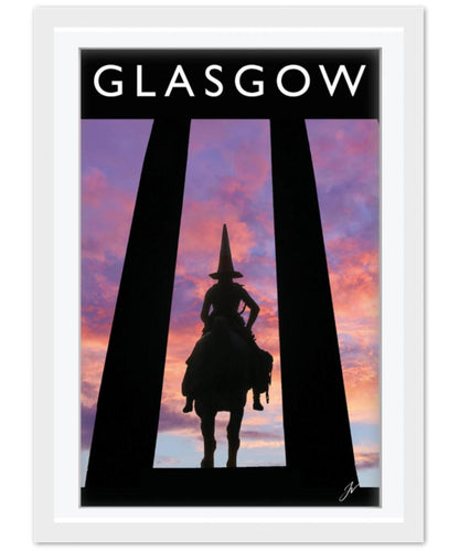 Glasgow Duke Wellington Statue Print, Colorful Sunset Cityscape, Scotland Home Decor