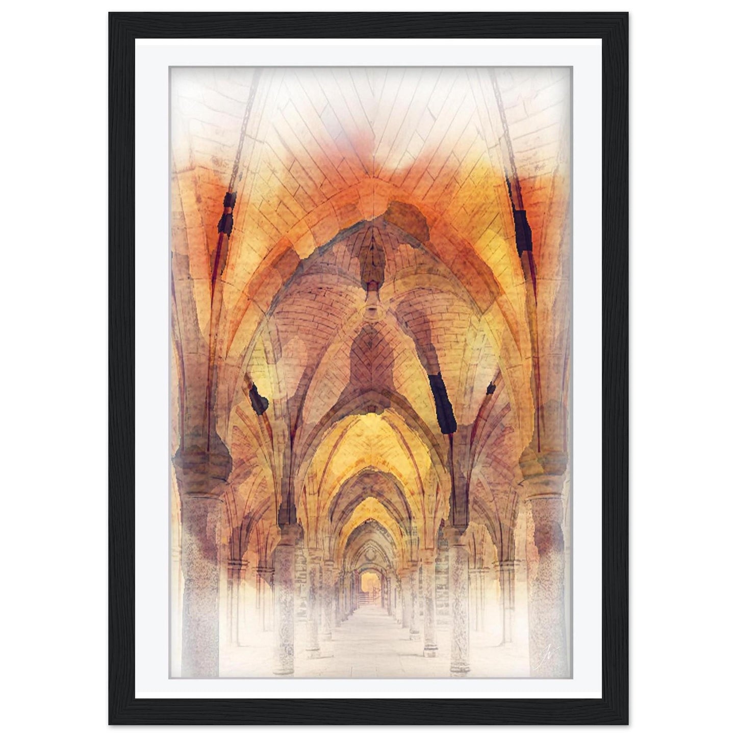 University of Glasgow Cloisters Watercolor Print, Gothic Arches Wall Art, Scottish Alumnus Decor