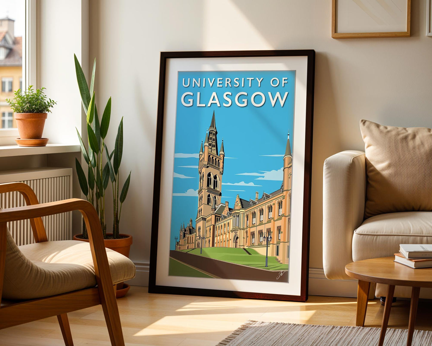 University of Glasgow Vintage Poster | Gilbert Scott Building Architecture Print
