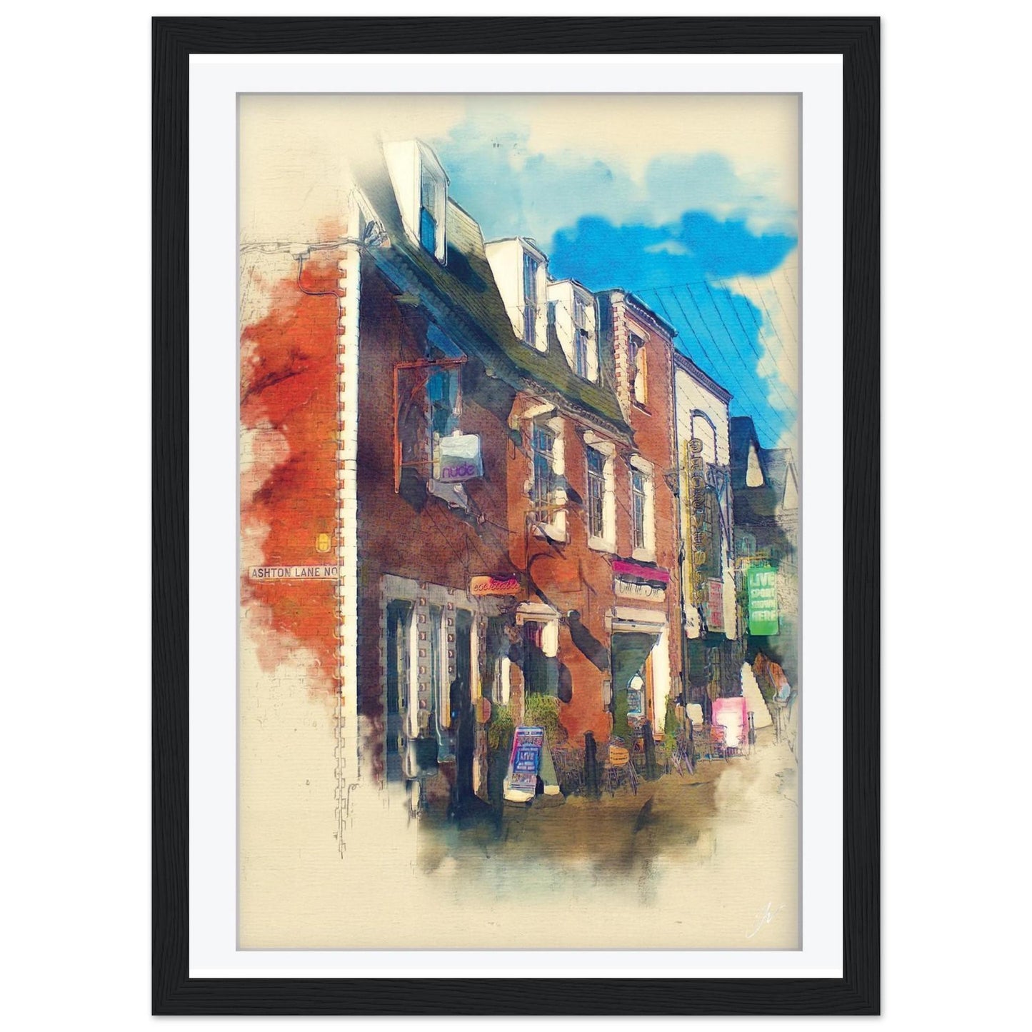 Ashton Lane Glasgow Art Print | West End Watercolour Wall Decor | Framed Scottish Cityscape Gift