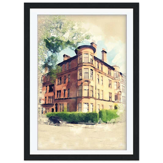 Glasgow Tenement Watercolor Print, Red Sandstone Architecture, Scottish Home Decor