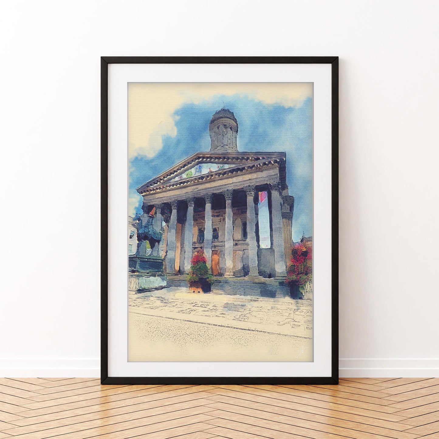 Glasgow MoMA Watercolour Print, Royal Exchange Square Cityscape Wall Art