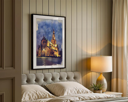 Glasgow Cathedral Watercolor Print, St Mungo's Gothic Scotland Art, Framed Architectural Decor