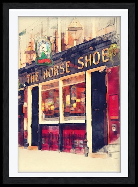 Horse Shoe Bar Glasgow Print – Historic Pub Watercolour Art, Scottish Heritage Wall Decor