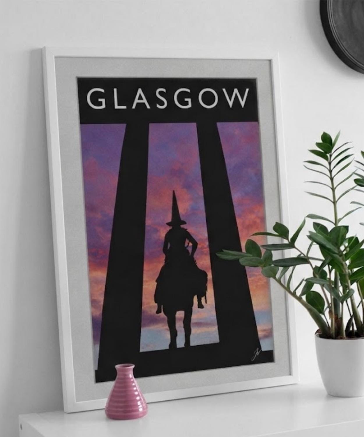 Glasgow Duke Wellington Statue Print, Colorful Sunset Cityscape, Scotland Home Decor