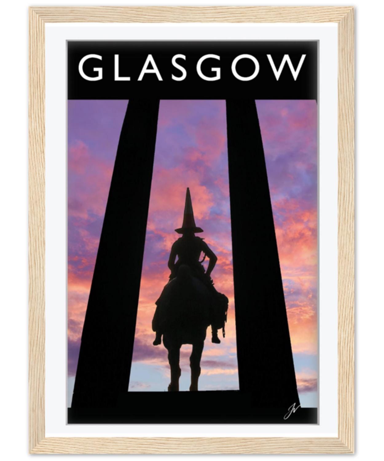 Glasgow Duke Wellington Statue Print, Colorful Sunset Cityscape, Scotland Home Decor