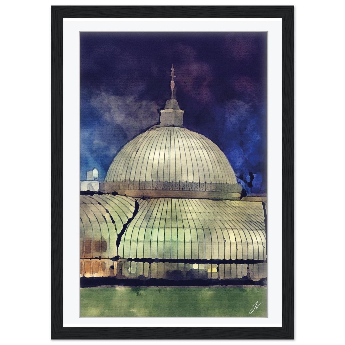Kibble Palace Glasshouse Watercolor Print, Glasgow Botanic Gardens Night Art