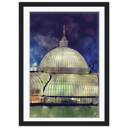 Kibble Palace Glasshouse Watercolor Print, Glasgow Botanic Gardens Night Art