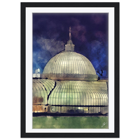 Kibble Palace Glasshouse Watercolor Print, Glasgow Botanic Gardens Night Art
