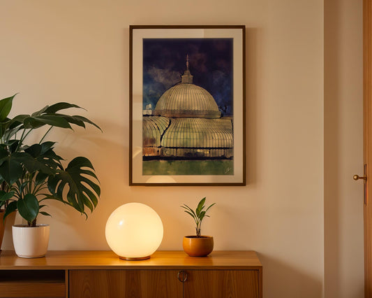 Kibble Palace Glasshouse Watercolor Print, Glasgow Botanic Gardens Night Art