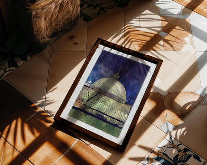 Kibble Palace Glasshouse Watercolor Print, Glasgow Botanic Gardens Night Art