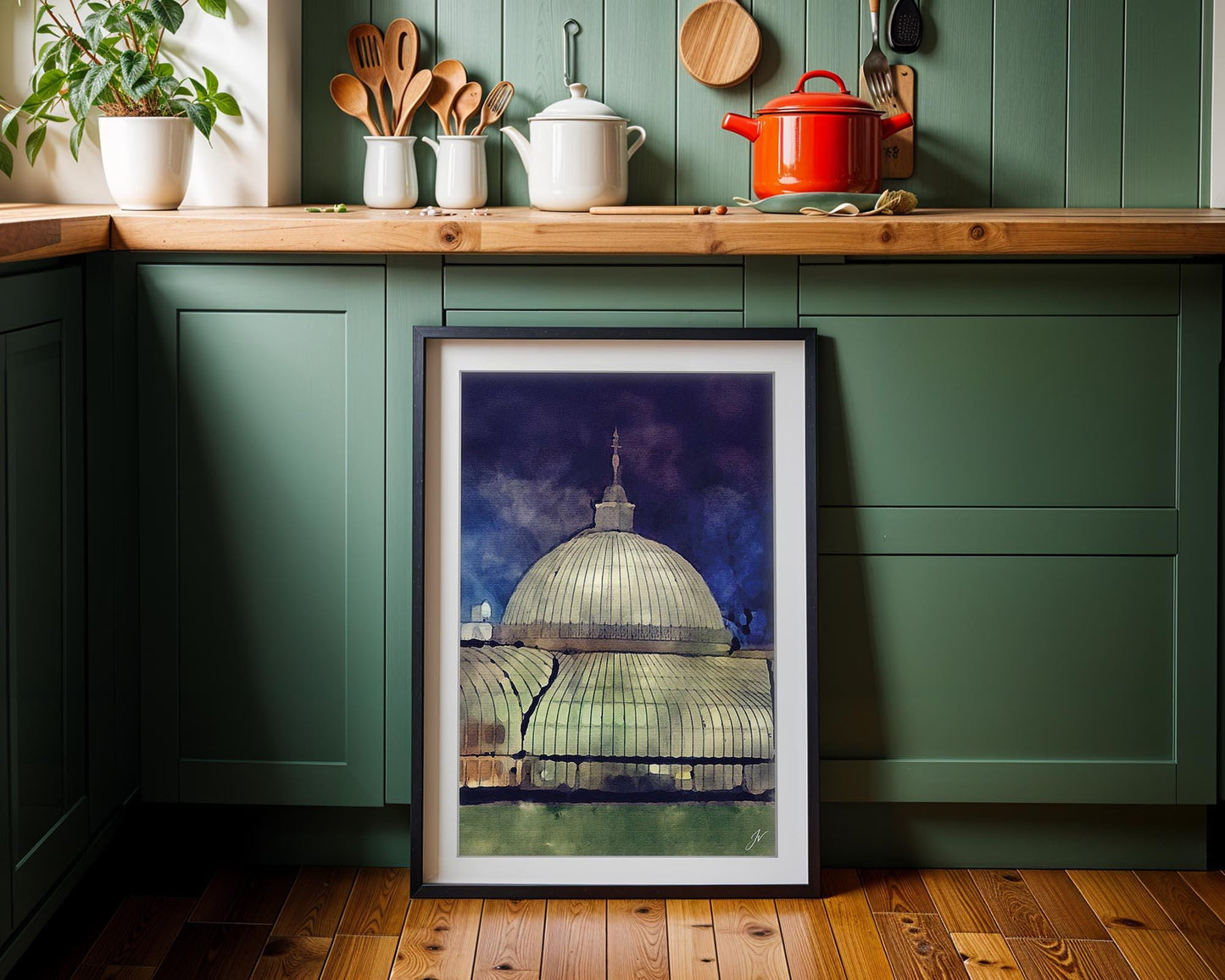 Kibble Palace Glasshouse Watercolor Print, Glasgow Botanic Gardens Night Art
