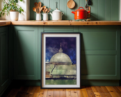 Kibble Palace Glasshouse Watercolor Print, Glasgow Botanic Gardens Night Art