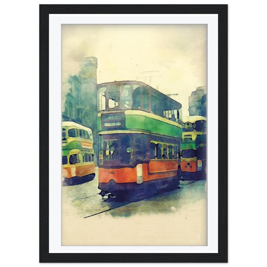 Vintage Glasgow Tram Print – Watercolour Streetcar Art (Multiple Sizes)