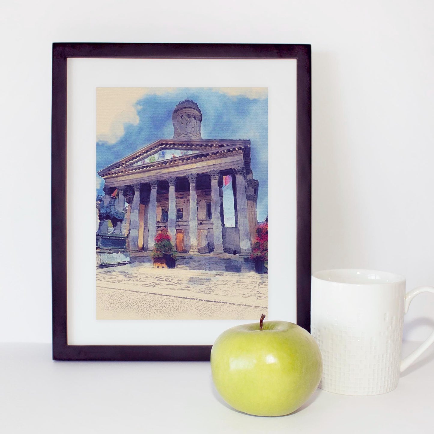 Glasgow MoMA Watercolour Print, Royal Exchange Square Cityscape Wall Art