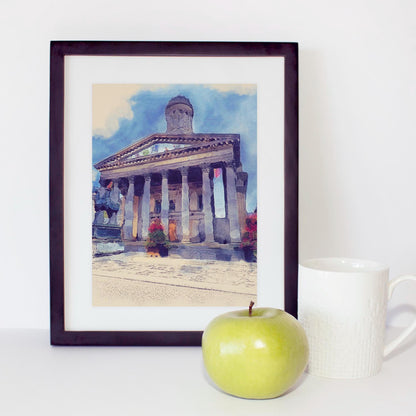 Glasgow MoMA Watercolour Print, Royal Exchange Square Cityscape Wall Art