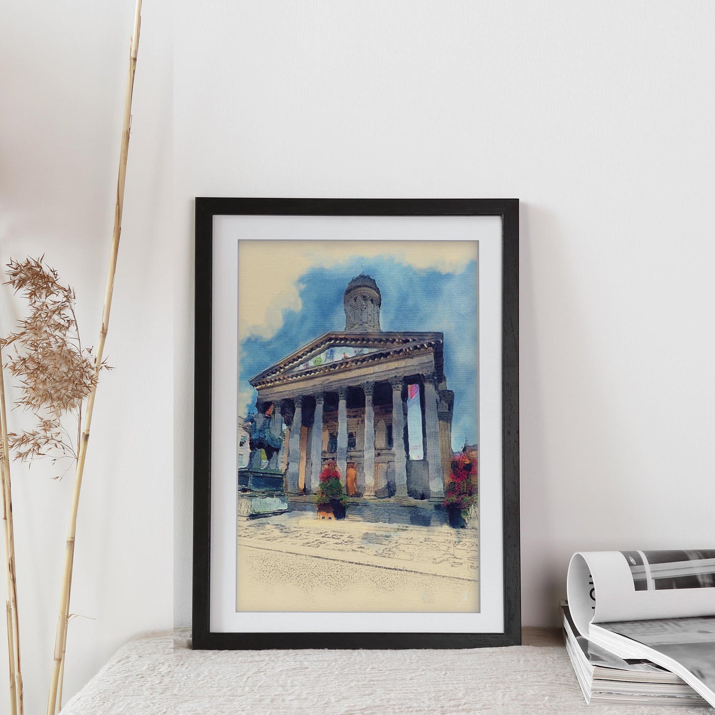 Glasgow MoMA Watercolour Print, Royal Exchange Square Cityscape Wall Art