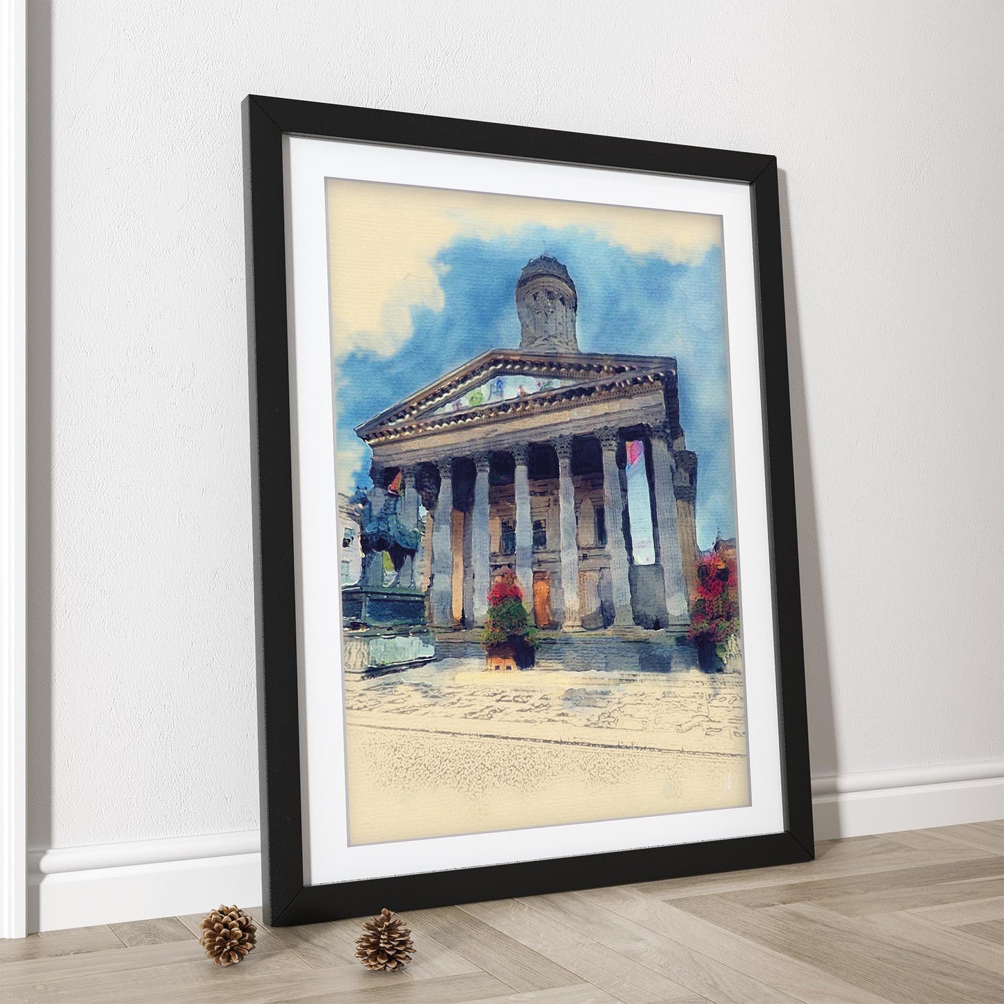 Glasgow MoMA Watercolour Print, Royal Exchange Square Cityscape Wall Art