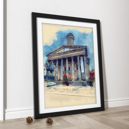 Glasgow MoMA Watercolour Print, Royal Exchange Square Cityscape Wall Art
