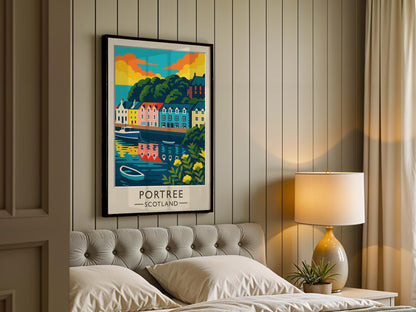 Affiche de voyage Portree Écosse – Estampe artistique colorée du milieu du siècle