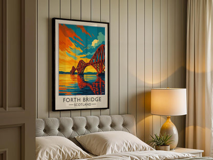 Forth Bridge Scotland Vintage Travel Poster – Mid-Century Graphic Art Print