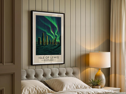 Isle of Lewis Vintage Poster – Callanish Stones, Aurora Scotland Art