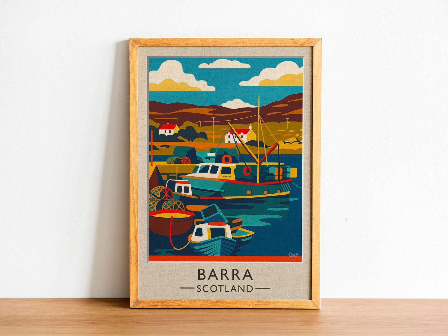 Isle of Barra Vintage Travel Poster – Outer Hebrides Fishing Harbor Art