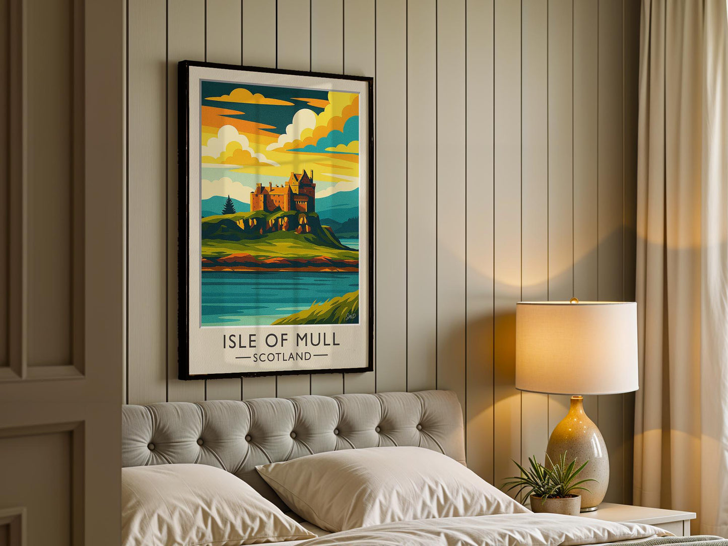 Isle of Mull Vintage Travel Poster – Duart Castle Scotland Wall Art (Mid-Century Style)