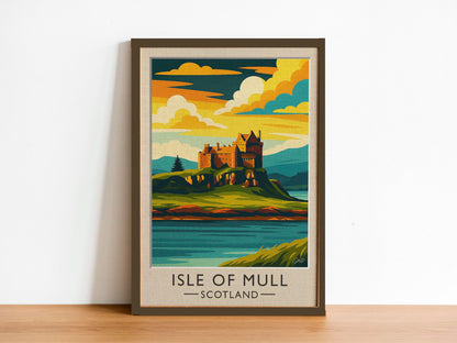 Isle of Mull Vintage Travel Poster – Duart Castle Scotland Wall Art (Mid-Century Style)